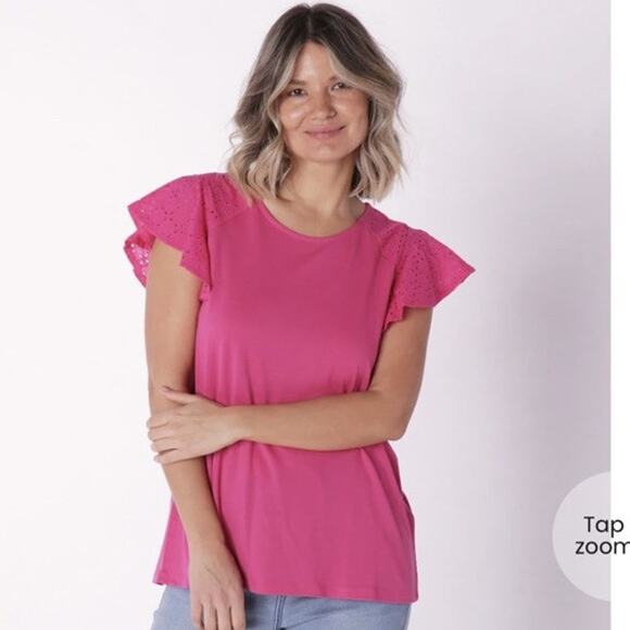 Grace Elements Pink Butterfly Sleeve Eilet Lace Crocheted Ladder Detail Size Med - Picture 1 of 7